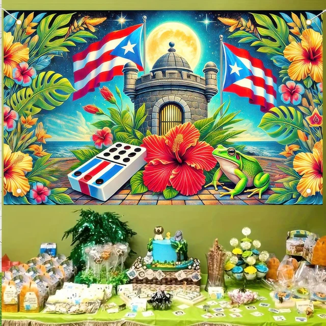 Alt view image 5 of 6 - Puerto Rico Flag Banner 71x43 in Caribbean Festival Decor Puerto Rico Wall Backdrop, Caribbean Festival Decor for Fiesta, Home and Photo Booth, Puerto Rico Flag Artwork