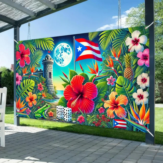 Alt view image 2 of 6 - Puerto Rico Flag Banner 71x43 in Tropical Island Party Decor Caribbean Festival Decor and Puerto Rico Wall Backdrop for Home, Photos, Tropical Island Flag Night Theme
