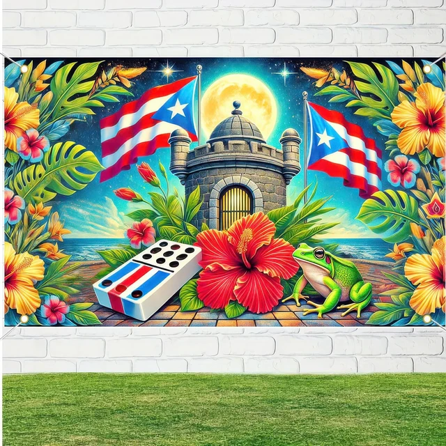 Alt view image 6 of 6 - Puerto Rico Flag Banner 71x43 in Caribbean Festival Decor Puerto Rico Wall Backdrop, Caribbean Festival Decor for Fiesta, Home and Photo Booth, Puerto Rico Flag Artwork