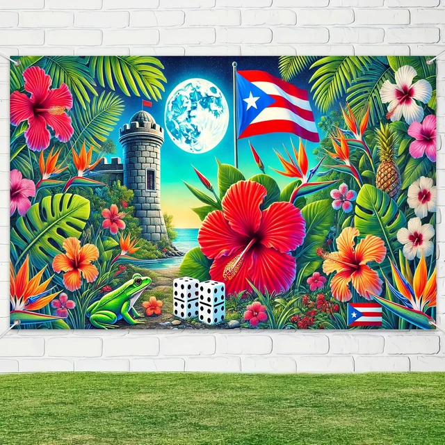 Alt view image 4 of 6 - Puerto Rico Flag Banner 71x43 in Tropical Island Party Decor Caribbean Festival Decor and Puerto Rico Wall Backdrop for Home, Photos, Tropical Island Flag Night Theme
