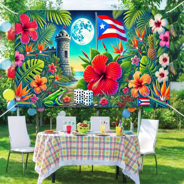 Alt view image 6 of 6 - Puerto Rico Flag Banner 71x43 in Tropical Island Party Decor Caribbean Festival Decor and Puerto Rico Wall Backdrop for Home, Photos, Tropical Island Flag Night Theme