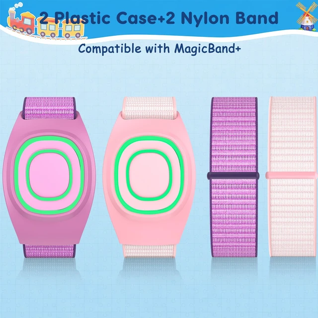 Alt view image 4 of 7 - 2-Pack Nylon Band Compatible with Magicband+ Plus Hook Loop Strap for Magic Band Plus Accessories, Integrated Band Keeper and Case Adjustable Wrist Straps Designer for Disney-Magicband+