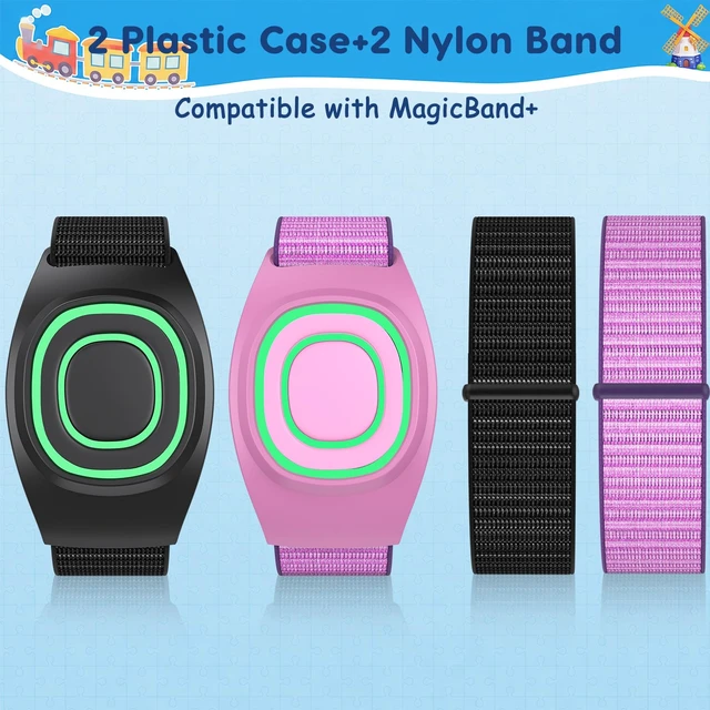 Alt view image 4 of 7 - 2-Pack Nylon Band Compatible with Magicband+ Plus Hook Loop Strap for Magic Band Plus Accessories, Integrated Band Keeper and Case Adjustable Wrist Straps Designer for Disney-Magicband+