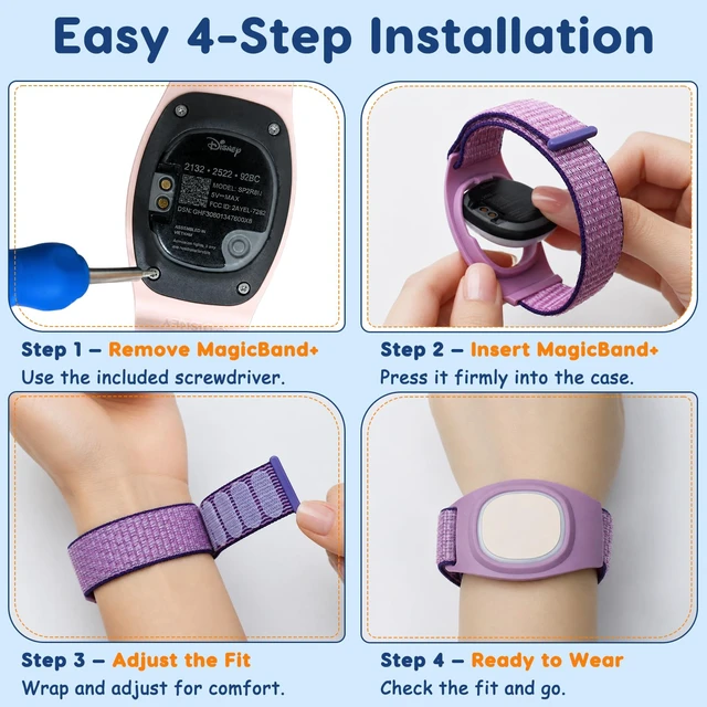 Alt view image 3 of 7 - 2-Pack Nylon Band Compatible with Magicband+ Plus Hook Loop Strap for Magic Band Plus Accessories, Integrated Band Keeper and Case Adjustable Wrist Straps Designer for Disney-Magicband+