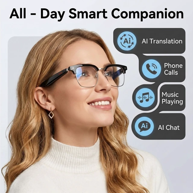 Alt view image 2 of 7 - Silver AI Smart Glasses:164+ Languages Translation & Bluetooth Audio Photochromic lenses,170mAh battery,audio