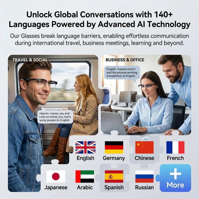 Alt view image 3 of 7 - Silver AI Smart Glasses:164+ Languages Translation & Bluetooth Audio Photochromic lenses,170mAh battery,audio
