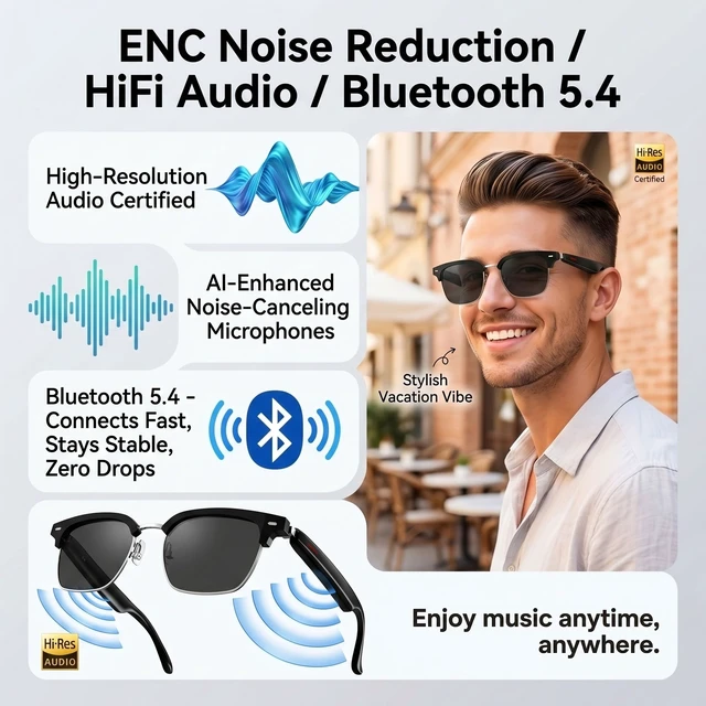 Alt view image 4 of 7 - Silver AI Smart Glasses:164+ Languages Translation & Bluetooth Audio Photochromic lenses,170mAh battery,audio