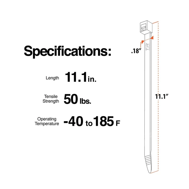 Alt view image 4 of 4 - Contractor Series UV Cable Ties (100-Piece), 11.1", Type 21S, Made in USA
