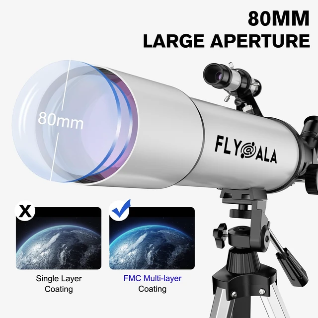 Alt view image 3 of 7 - (30X-750X) Telescope for Adults high Powered,80mm Aperture 600mm Focal Length Astronomy Telescope for Kids and Beginners,Astronomical Refractor telescopes for Kids Over 8 Year Old 8-12