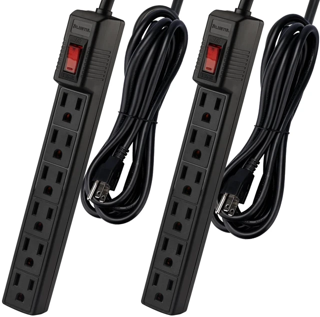 Main image of Power Strip Surge Protector 6 FT 6 Outlets Surge Protector, 1875W/15A 90 Joules, Overload & Surge Protection, Wall Mount for Home, ETL Listed Black, 2 Pack