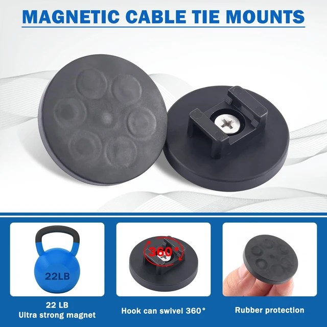 Alt view image 3 of 7 - Magnetic Cable Zip Tie Mounts, Heavy Duty Magnet Wire Holder Including 50 Pcs Zip Ties & 20 Pcs Cable Tie Mounts with Tapping Screws for Wire Organization(43mm 85 Pcs)