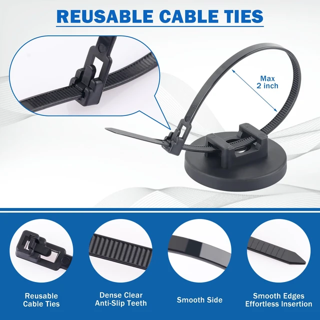 Alt view image 4 of 7 - Magnetic Cable Zip Tie Mounts, Heavy Duty Magnet Wire Holder Including 50 Pcs Zip Ties & 20 Pcs Cable Tie Mounts with Tapping Screws for Wire Organization(43mm 85 Pcs)
