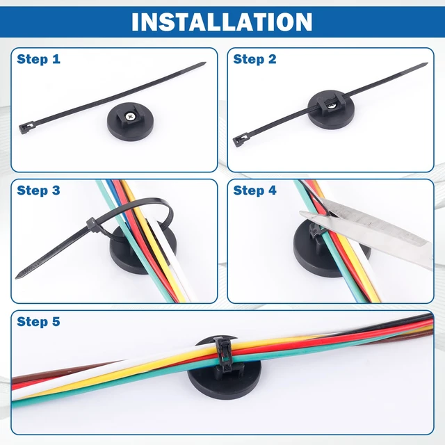 Alt view image 5 of 7 - Magnetic Cable Zip Tie Mounts, Heavy Duty Magnet Wire Holder Including 50 Pcs Zip Ties & 20 Pcs Cable Tie Mounts with Tapping Screws for Wire Organization(43mm 85 Pcs)