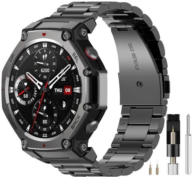 Main image of Metal Band Compatible for Amazfit T-Rex 3, Waterproof, Lightweight, Men Women Durable Business Replacement Strap, Adjustable Wristband, 22mm Stainless Steel Band Bracelet for Amazfit T-Rex 3