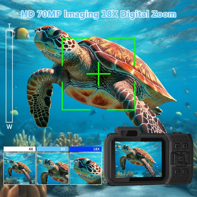 Alt view image 5 of 7 - 8K Waterproof Digital Camera Snorkeling: 70MP 33FT Compact Rugged Underwater Camera HD Dual-Screen with 18X Zoom Selfie 64GB Card & 2500 mAh Battery for Outdoor Scuba Diving Fishing Swimming Black