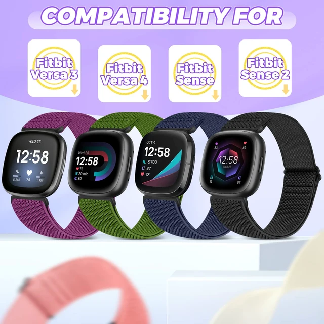 Alt view image 3 of 7 - 10 Pack Elastic Nylon Bands Compatible With Fitbit Versa 4/Sense 2/Versa 3/Sense - Adjustable Stretchy Straps for Women Men, Replacement Sport Loop Wristband