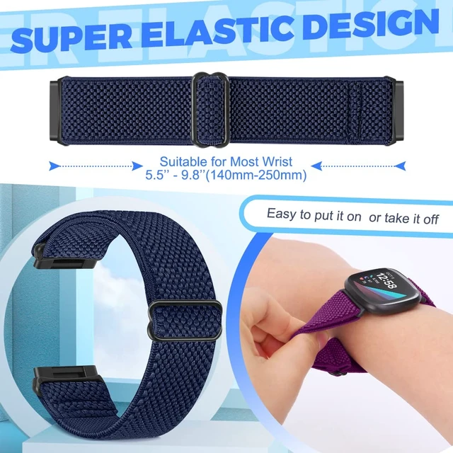 Alt view image 4 of 7 - 10 Pack Elastic Nylon Bands Compatible With Fitbit Versa 4/Sense 2/Versa 3/Sense - Adjustable Stretchy Straps for Women Men, Replacement Sport Loop Wristband