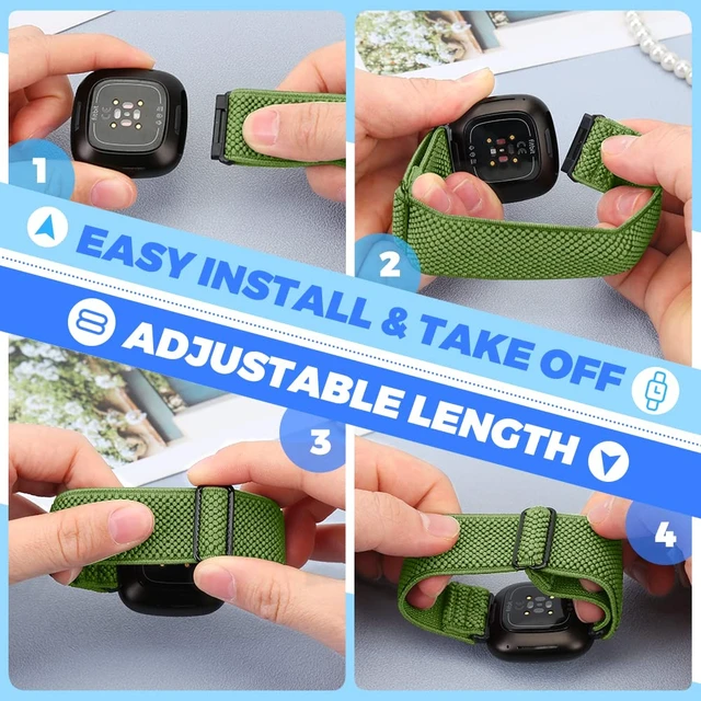 Alt view image 5 of 7 - 10 Pack Elastic Nylon Bands Compatible With Fitbit Versa 4/Sense 2/Versa 3/Sense - Adjustable Stretchy Straps for Women Men, Replacement Sport Loop Wristband
