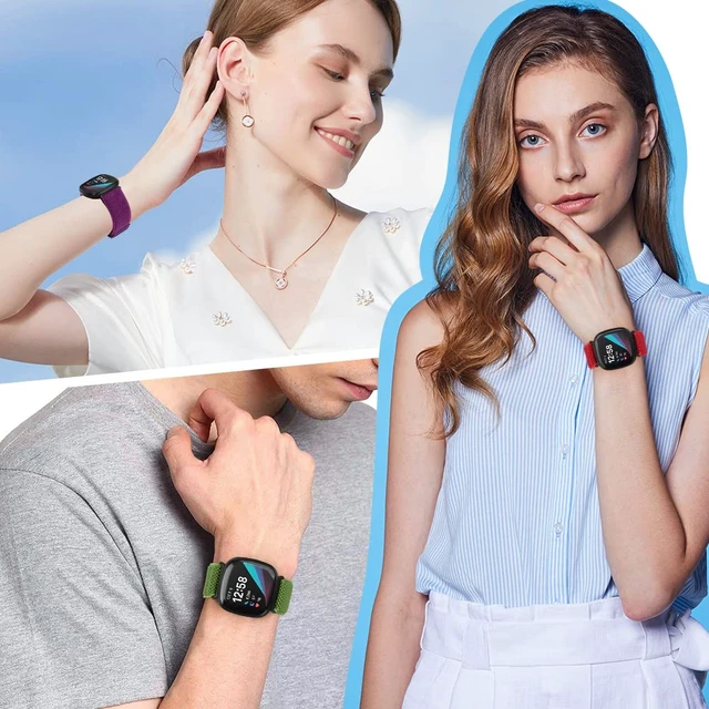 Alt view image 6 of 7 - 10 Pack Elastic Nylon Bands Compatible With Fitbit Versa 4/Sense 2/Versa 3/Sense - Adjustable Stretchy Straps for Women Men, Replacement Sport Loop Wristband