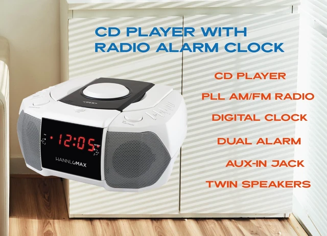 Alt view image 2 of 5 - HX-334CD CD Player with Alarm Clock Radio (White) AM/FM Radio, Digital Clock, Dual Alarm, LED Display, Aux-in, AC Power Source