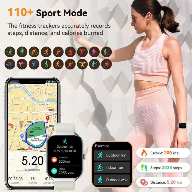 Alt view image 4 of 7 - Smart Watch for Women, Fitness Trackers with Heart Rate/Sleep Monitor/Pedometer, Smartwatch with Calls/Messages/Notifications, IP68 Waterproof Fitness Watch (White)