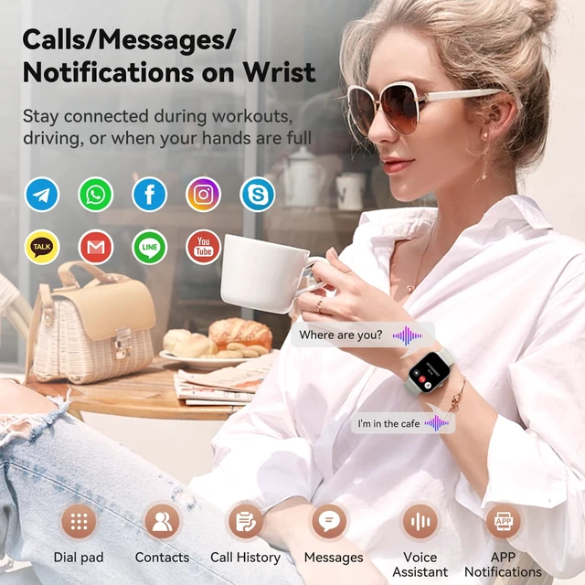 Alt view image 6 of 7 - Smart Watch for Women, Fitness Trackers with Heart Rate/Sleep Monitor/Pedometer, Smartwatch with Calls/Messages/Notifications, IP68 Waterproof Fitness Watch (White)