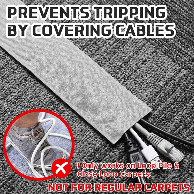 Alt view image 5 of 7 - Cord Cover for Carpet, 24.6 ft x 3 in Floor Cable Management Strip, Reusable Hook and Loop Cord Protector for Wires on Carpet, Cuttable Wire Hider for Office Desk Home, Gray