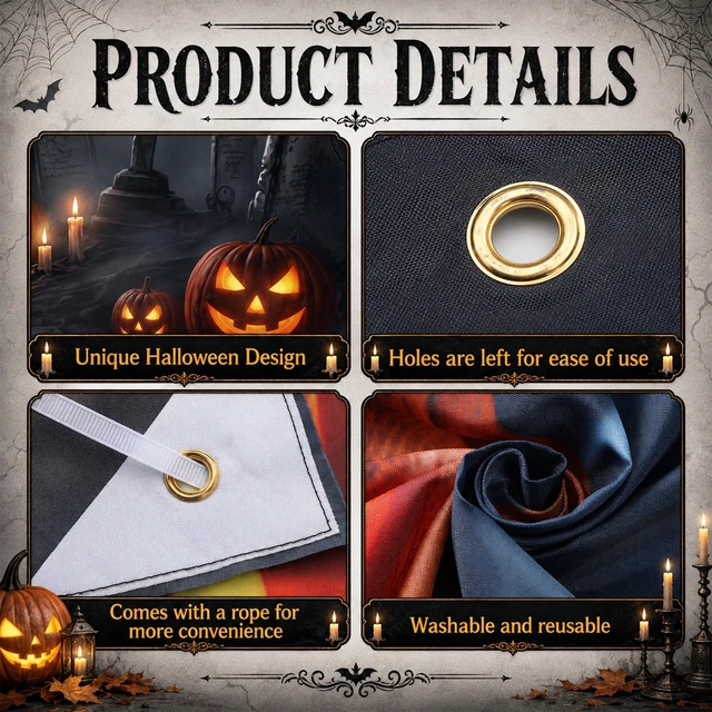 Alt view image 2 of 6 - 7 x 16 ft Halloween Garage Door Cover Banner Decoration Outdoor Waterproof Polyester, Ghost Graveyard Pumpkin, Halloween Party Scene Setting, for Garage Backdrop Background Spooky Wall