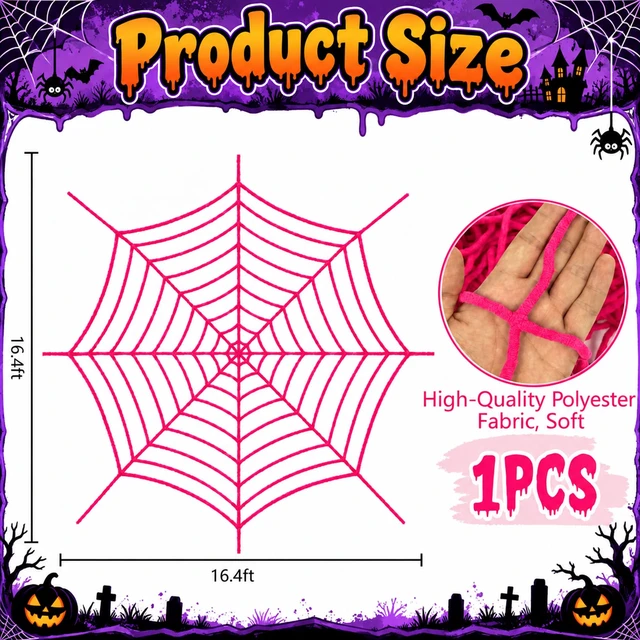 Alt view image 2 of 7 - 16.4 Ft Giant Halloween Pink Spider Web Decoration, Cute Cobweb Wall Decor Giant Kawaii Halloween Wall Backdrop, Pink Theme Party Decor, Soft Material, Haunted House Home Outdoor Indoor Wall Decor