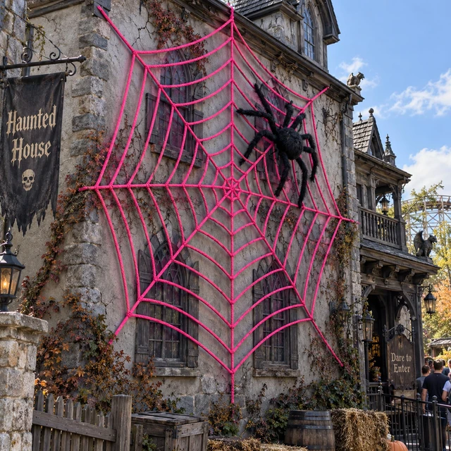 Alt view image 3 of 7 - 16.4 Ft Giant Halloween Pink Spider Web Decoration, Cute Cobweb Wall Decor Giant Kawaii Halloween Wall Backdrop, Pink Theme Party Decor, Soft Material, Haunted House Home Outdoor Indoor Wall Decor