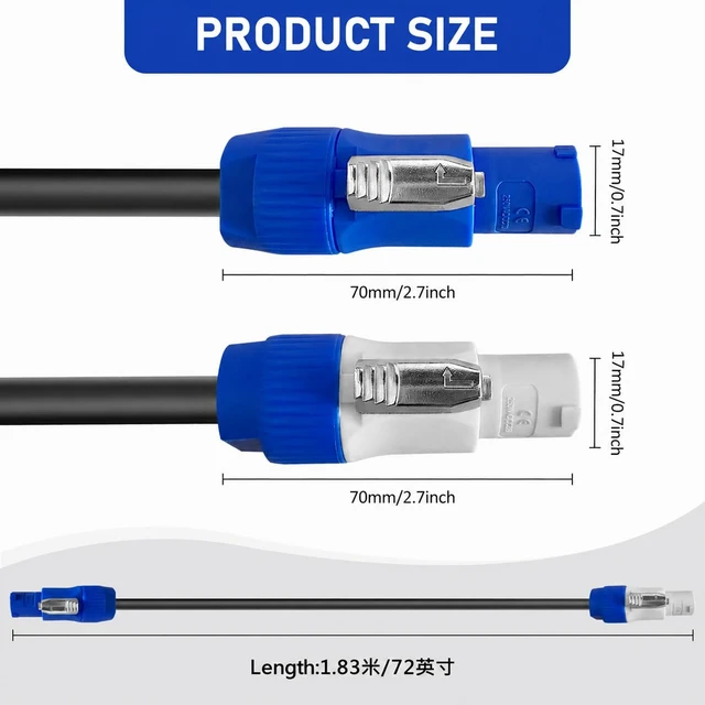 Alt view image 4 of 7 - 2 Pack PowerCon Power Cables 16AWG 3-Pin PowerCon Extension Cable 20A PowerCon Input to OutputSuitable for LED Screens, Beam Moving Head Lights, Stage Lighting, Audio-Visual Equipment6FT