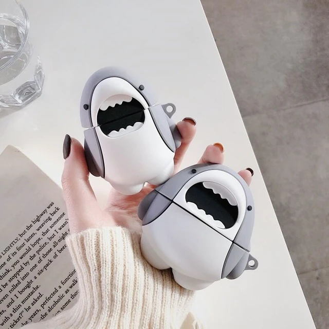 Alt view image 2 of 7 - Cute Case for Airpod Pro/Pro 2 Gen Cover 2023/2022/2019, Funny 3D Cartoon Kawaii Skin with Cleaning Kit & Keychain for Apple Air pod Pro 2nd/1st Generation for Boys Girls Kids Teen, Bag Duck+Shark