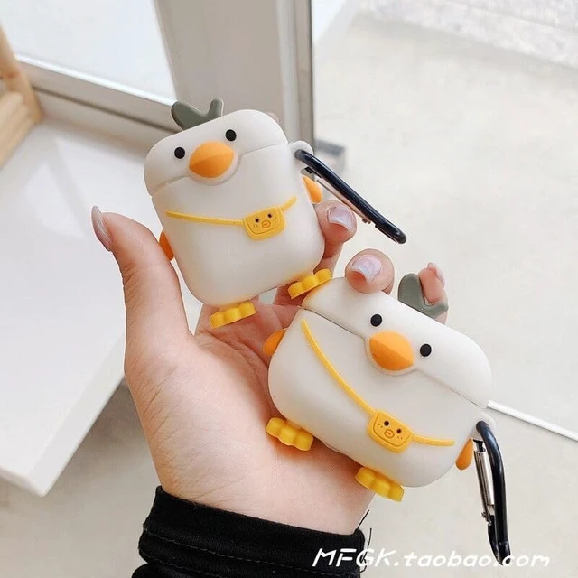 Alt view image 3 of 7 - Cute Case for Airpod Pro/Pro 2 Gen Cover 2023/2022/2019, Funny 3D Cartoon Kawaii Skin with Cleaning Kit & Keychain for Apple Air pod Pro 2nd/1st Generation for Boys Girls Kids Teen, Bag Duck+Shark