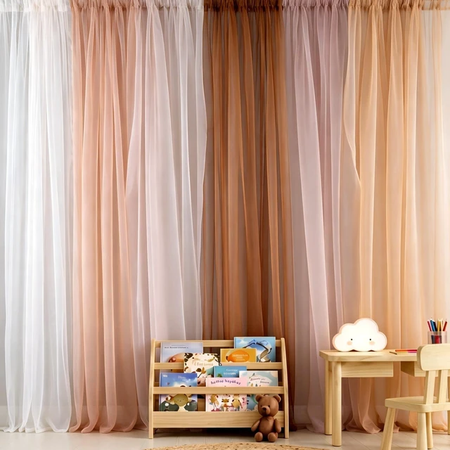 Main image of 6 Pcs Neutral Tulle Backdrop Curtains Party Photo Decor Minimalist Classroom Sheer Decorations Photo Booth Backdrop Baby Shower Graduation Boho Bedroom Curtain 58x84in