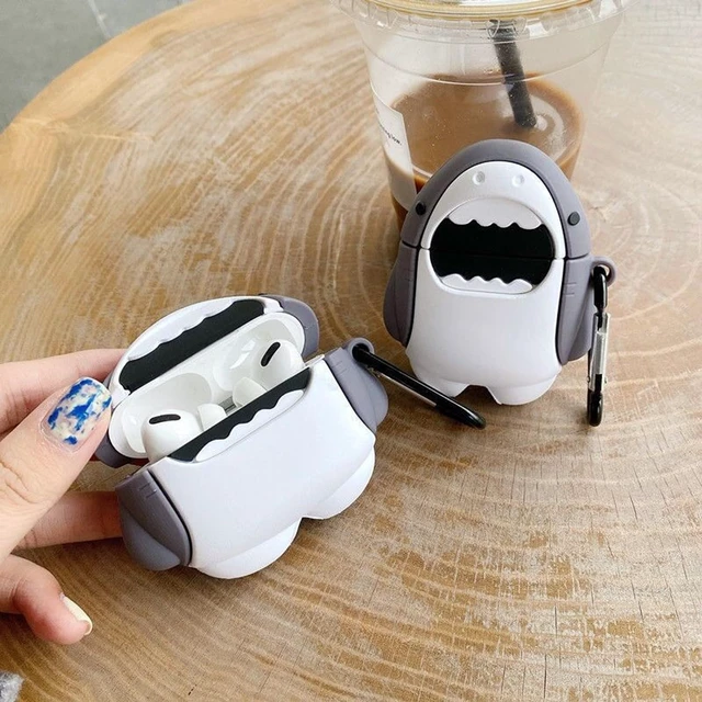 Alt view image 4 of 7 - Cute Case for Airpod Pro/Pro 2 Gen Cover 2023/2022/2019, Funny 3D Cartoon Kawaii Skin with Cleaning Kit & Keychain for Apple Air pod Pro 2nd/1st Generation for Boys Girls Kids Teen, Bag Duck+Shark