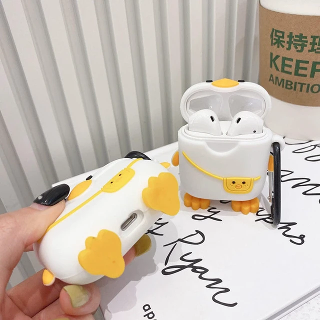 Alt view image 7 of 7 - Cute Case for Airpod Pro/Pro 2 Gen Cover 2023/2022/2019, Funny 3D Cartoon Kawaii Skin with Cleaning Kit & Keychain for Apple Air pod Pro 2nd/1st Generation for Boys Girls Kids Teen, Bag Duck+Shark