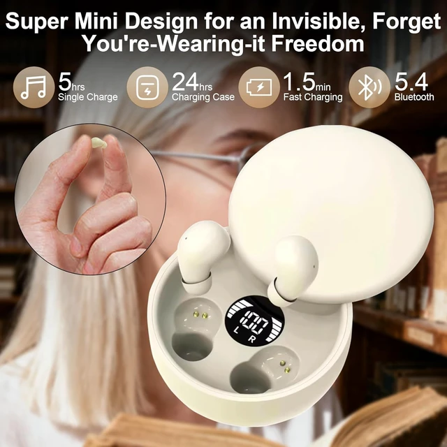 Alt view image 2 of 6 - Mini Invisible Earbuds for Small Ear Canal, Tiny Wireless Ear Buds Ultra-compact Earbuds for Small Ears with Soft Silicone Fit, Bluetooth 5.4, IPX5, 4-5H Playtime 24-H Battery Case