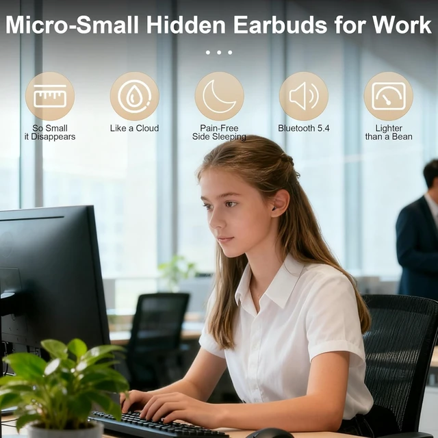 Alt view image 4 of 6 - Mini Invisible Earbuds for Small Ear Canal, Tiny Wireless Ear Buds Ultra-compact Earbuds for Small Ears with Soft Silicone Fit, Bluetooth 5.4, IPX5, 4-5H Playtime 24-H Battery Case