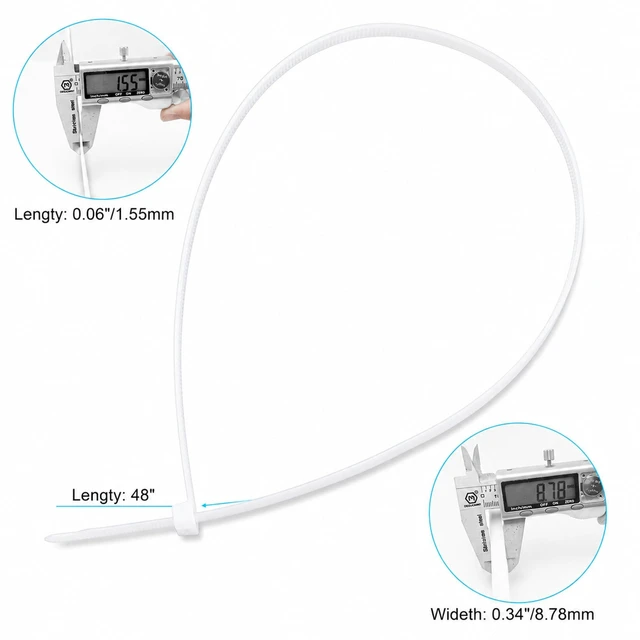 Alt view image 4 of 6 - white 48 Inch 50 Pack Heavy Duty Zip Ties 200 lbs Tensile Strength Extra Long Cable Ties UV Resistant Outdoor Nylon Ties for Large Bundles