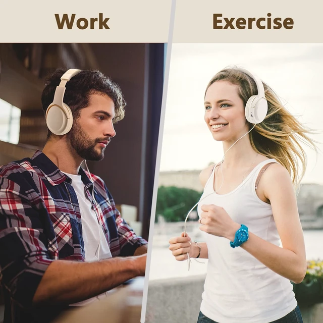 Alt view image 7 of 7 - SN-A2 Headphones Wireless Bluetooth with Mic,Lightweight On Ear Headphone, Bluetooth 5.3, 20H+ Playtime,Portable Wired and Wireless Headphones for School, Travel, Gym - Beige