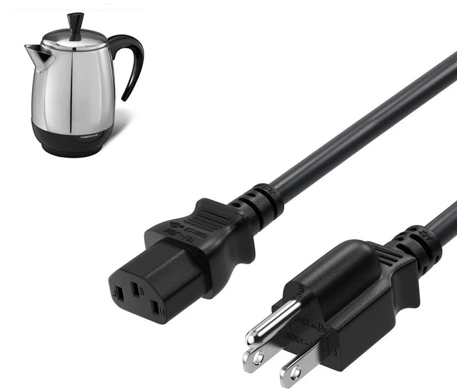 Main image of for Farberware Coffee Percolator AC Power Cord Farberware 8-Cup, Millennium FCP-412 G Percolator,Hamilton Beach Model 40614 40616 Coffee Pot Cable Cord, Markbass Little Mark Ninja 1000W Bass Head 3