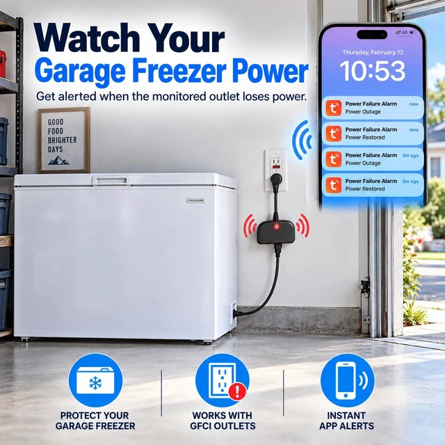Alt view image 2 of 7 - Power Failure Alarm WiFi,Freezer Power Outage Alarm with App Alerts 110dB Alarm, LED Indicator, Protect Property with Instant Alerts for Garage Freezer, Refrigerators & Sump Pump