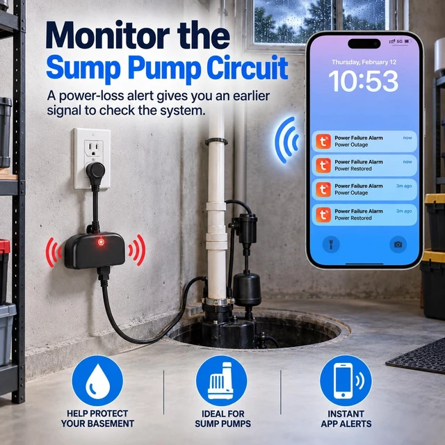 Alt view image 3 of 7 - Power Failure Alarm WiFi,Freezer Power Outage Alarm with App Alerts 110dB Alarm, LED Indicator, Protect Property with Instant Alerts for Garage Freezer, Refrigerators & Sump Pump