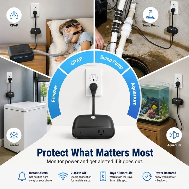 Alt view image 6 of 7 - Power Failure Alarm WiFi,Freezer Power Outage Alarm with App Alerts 110dB Alarm, LED Indicator, Protect Property with Instant Alerts for Garage Freezer, Refrigerators & Sump Pump