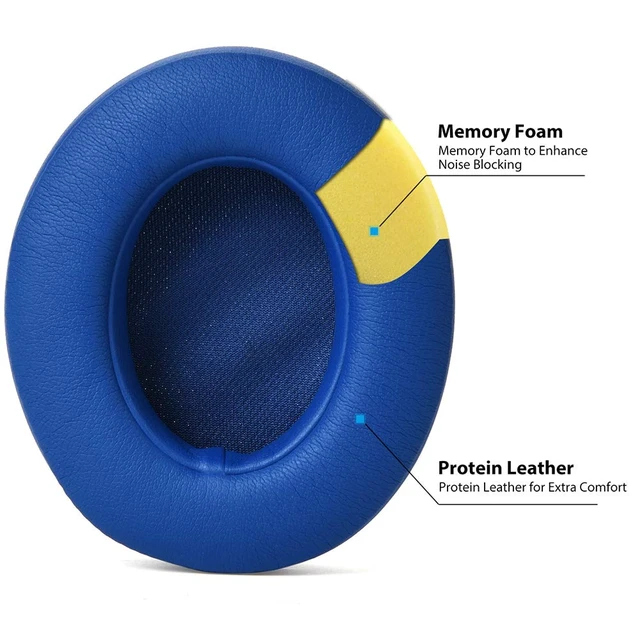 Alt view image 3 of 6 - Professional Replacement Ear Pads for Beats Studio 2 and Studio 3 B0500, B0501 / Soft Protein Leather/Noise Isolation Memory Foam/Does NOT Fit Beats Solo (Blue)