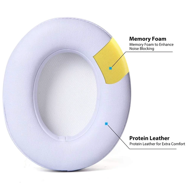 Alt view image 3 of 6 - Professional Replacement Ear Pads for Beats Studio 2 and Studio 3 B0500, B0501 / Soft Protein Leather/Noise Isolation Memory Foam/Does NOT Fit Beats Solo (White)