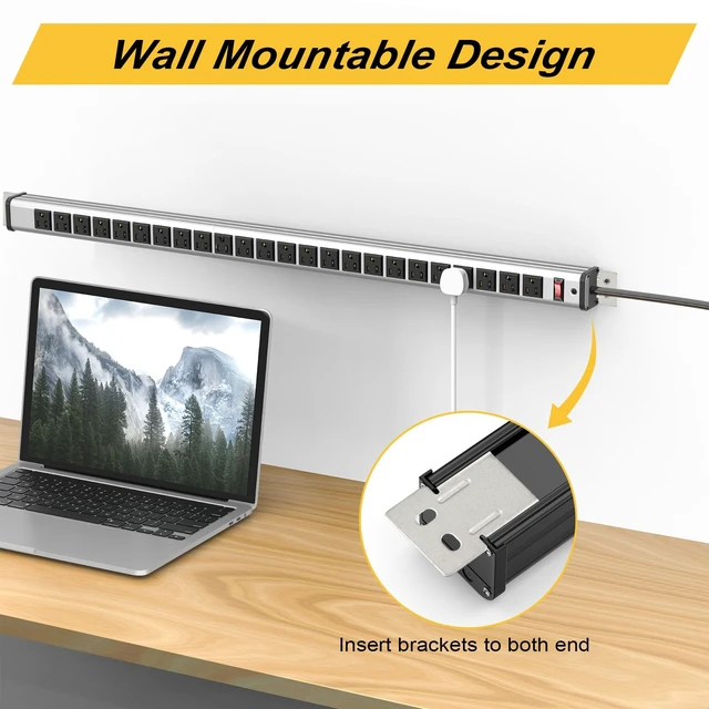 Alt view image 5 of 7 - Long Power Strip 24-Outlet ETL Certified Heavy Duty Metal Power Strip 10 ft Extension Cord with Multiple Outlets Garage Workshop Commercial Industrial Power Strip