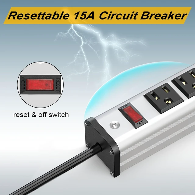 Alt view image 7 of 7 - Long Power Strip 24-Outlet ETL Certified Heavy Duty Metal Power Strip 10 ft Extension Cord with Multiple Outlets Garage Workshop Commercial Industrial Power Strip