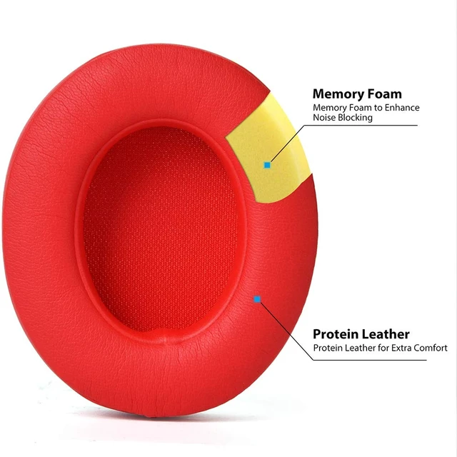 Alt view image 3 of 6 - Professional Replacement Ear Pads for Beats Studio 2 and Studio 3 B0500, B0501 / Soft Protein Leather/Noise Isolation Memory Foam/Does NOT Fit Beats Solo (Red)