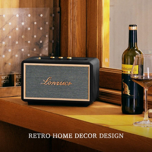 Alt view image 5 of 7 - Retro Wooden Portable Wireless 10000mAh Battery Loud Bass Subwoofer TWS Bluetooth Speaker with AUX Input, SD Card Slot, USB Port for Outdoor Party (Black)